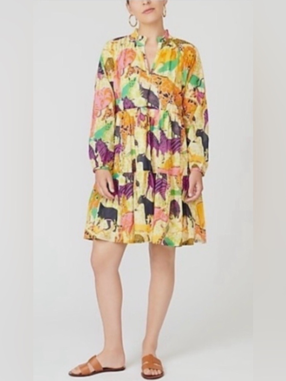 J. Crew Tiered Popover Dress in Ratti Safari Print